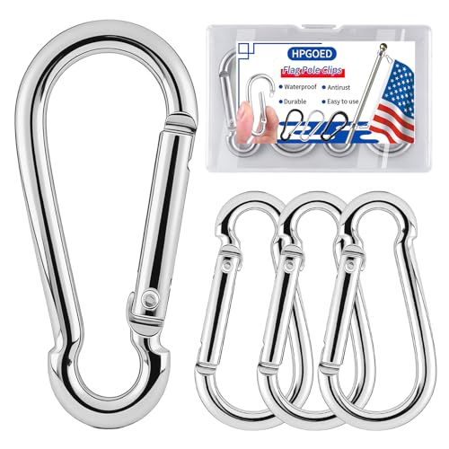 HPGOED Flag Pole Ring Carabiner Clips Accessories Aluminum Alloy Flag Clips Spring Snap Hook Hardware Parts for Grommeted Flag Flag Hooks to Hold Flag M5 Silver 4 pcs