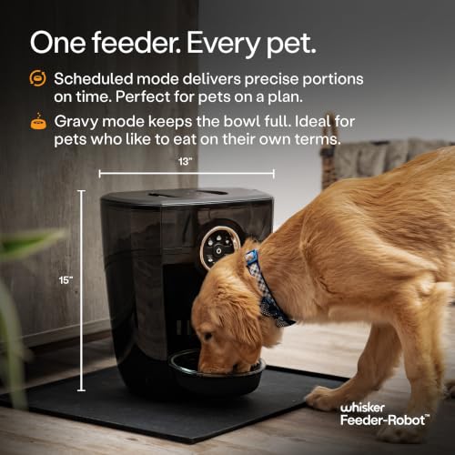Image of Whisker Feeder-Robot, Black with Smoke-Grey Hopper | Smart, Automatic Pet Feeder, Feed Your Cat or Dog from Anywhere, Designed & Assembled in USA