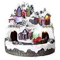 Holyart Villaggi Natalizi: Villaggio natalizio illuminato trenino in movimento musica a batteria 20x20 cm