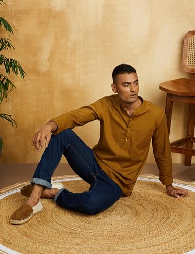 Image of Amazon Brand - Symbol Men's 100% Cotton Solid Short Length Casual Kurta - Regular Fit (Available in Plus Sizes)