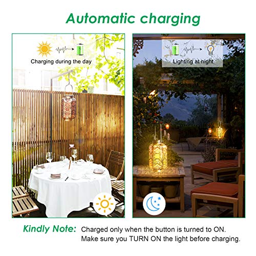 URPOWER Solar Lights Outdoor Metal Solar Lantern Outdoor Hanging Retro Decorative Lanterns with Durable Handle Solar Powered Waterproof LED Table Lanterns Lighting for Yard Tree Fence Patio, 2 Pack