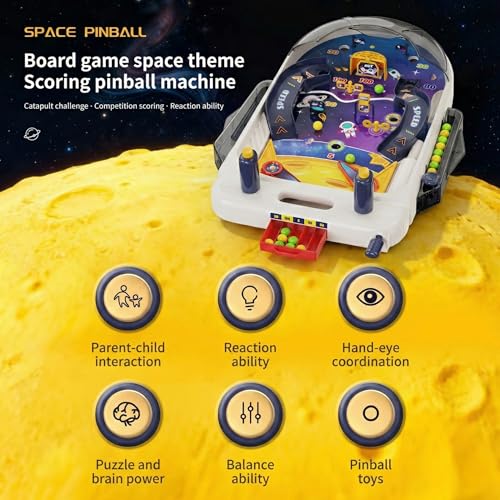 OLEOCA Tabletop Pinball Machine — Space Board Game with Obstacles, Pull-Rod Launcher, Two-Hand Controls, Ball Storage Tray, 1-2 Player Arcade Games for Kids Ages 3+ by OLEOCA - Image 3