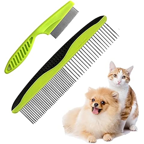 Peines para perros de acero inoxidable con mango de goma y peine de pulgas Cover