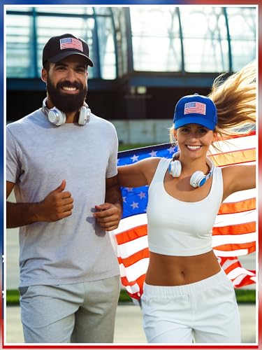 Image of 4Pcs USA Hats for Men Patriotic Hat Embroidered American Flag Baseball Cap | Classic USA Hat & USA Cap Set | 100% Cotton | American Flag Hats for Men Women | Adjustable Baseball Cap for Daily Wear
