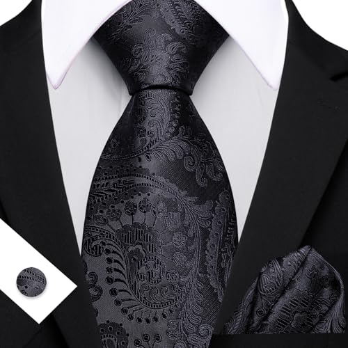 Image of YOHOWA Mens Ties Set Wedding Paisley Neckties with Handkerchief Cufflinks Formal Business