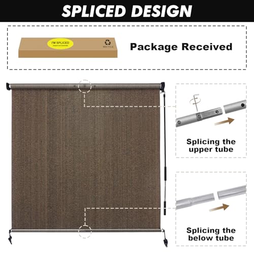 Image of Artpuch Custom Size Patio Shades Roll Up Outdoor Roller Shade, Cordless Exterior Roller Blinds Cloth for Porch Pergola Gazebo, Mocha