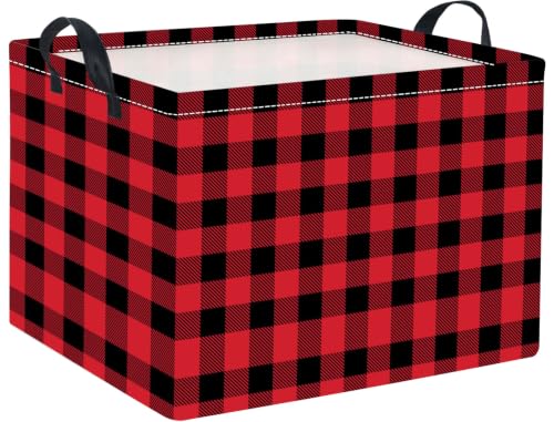 Image of Rectangular Storage Basket for Boys Kids Basket Storage Bin Organizer Box(Red Checkered)