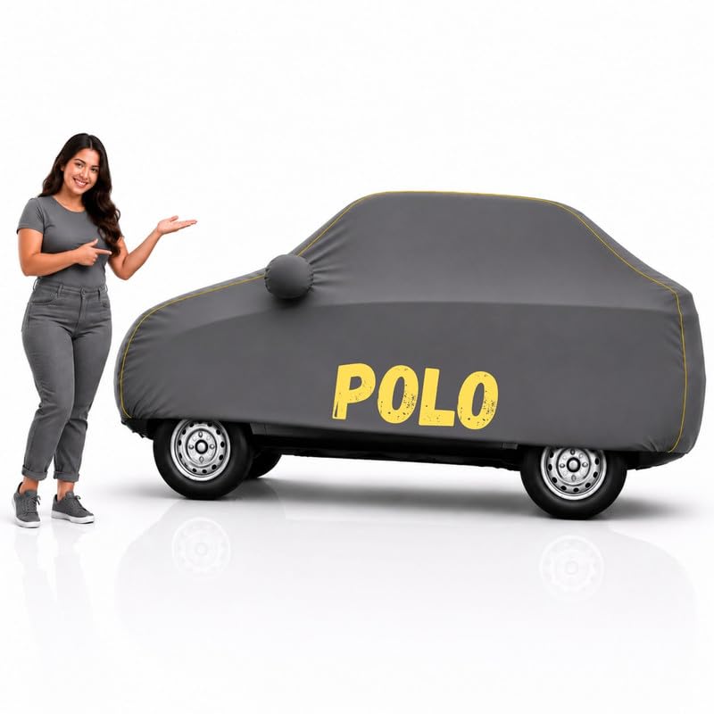 Image of Long-Life 100% Waterproof Polo Car Body Cover for Dust & Rain, Compatible with All Models of Polo Car Cover, Comes with Bird Droppings, Scratch, UV and Paint Protection - Grey