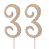 MAGJUCHE Gold 33' Crystal Cake Topper, Number 33 Rhinestones 33rd Birthday Cake Topper, Men or Women...