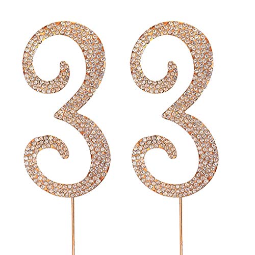 Magjuche Gold 33" Crystal Cake Topper, Number 33 Rhinestones 33Rd Birthday Cake Topper, Men Or Women Birthday Or 33Th Anniversary Party Decoration Supply #TOP20