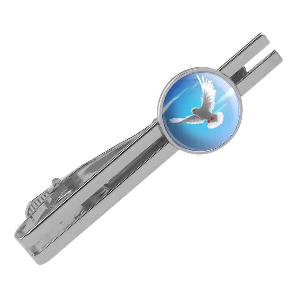 GRAPHICS & MORE Dove Bird Flying in The Sky Round Tie Bar Clip Clasp Tack Silver Color Plated