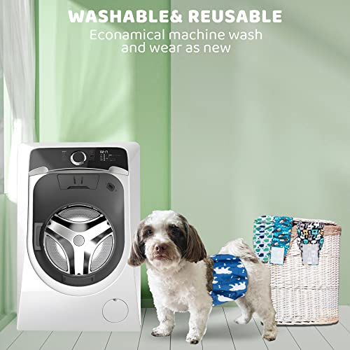 Image of Washable Male Dog Diapers (4 Pack), Highly-Absorbent Belly Bands for Doggies Reusable Puppy Wraps, Medium (Polar Bear, Monkey, Whales, Guitars)