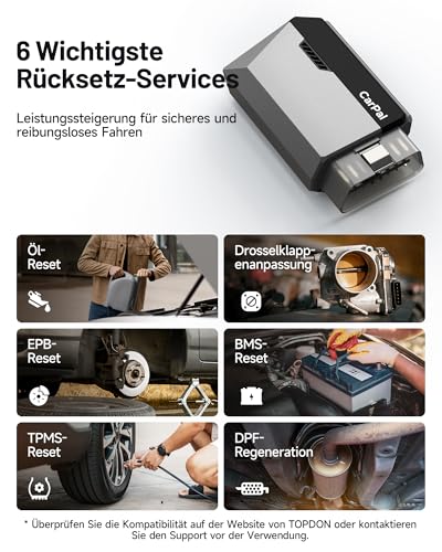 TOPDON OBD2 Diagnosegerät Carpal-A mit Bluetooth und 6 Reset Services, Diagnosegerät Auto mit Vollsystem Systemdiagnose für alle Fahrzeuge… – Ansicht 4