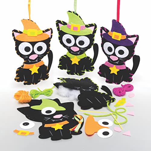 Baker Ross FE685 Kit de Costura Infantil Gato Brujo - Paquete de 3, Kit Creativo Infantil, Costura para Principiantes