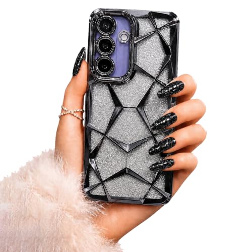 Image of VONZEE Gradient Glitter Case for Samsung Galaxy S26, Luxury Electroplated 3D Cube, Diamond Bling Shiny Soft TPU Clear Shockproof Women Girls Protective Phone Cover (Black)