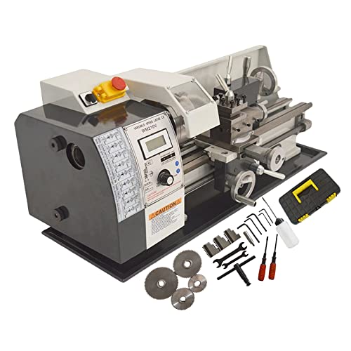 Intbuying Wm210V Metal Lathe Machine Benchtop Lathe Machine 8''X16'' High Precision Mini Table Lathe Brushless Motor 900W 2500Rpm Variable Speed Mini Metal Lathe Mt5 Spindle Taper Metric Thread 110V #TOP25
