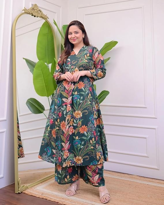 Image of GRECIILOOKS Kurta Sets women stylish | Kurta's Set | Woman Ethnic Co-Ord Set | Women's Straight Printed Kurta with Pant | Festive Indian Traditional Outfit Dress for Functions & Puja | 3 /4 Half Sleeve