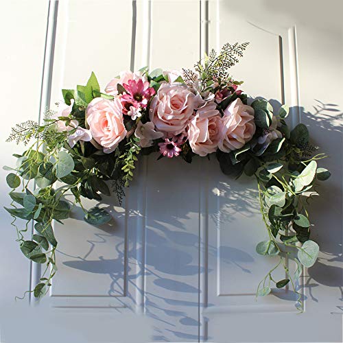 Artificial Peony Flower Swag 23 Inch Decorative Swag with Fake Peonies Greenery Eucalyptus Leaves Front Door Peony Floral Arch Garland Swag Mixed Roses Daisies for Home Garden Lintel Wedding Decor