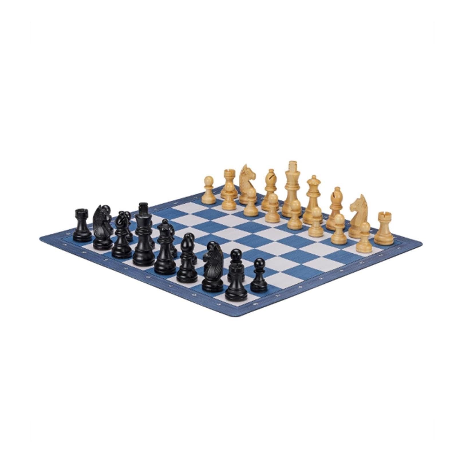 Set di scacchi in pelle arrotolabile con pezzi degli scacchi in legno | Scacchiera portatile, gioco da tavolo for il tempo libero da viaggio all'aperto(Blue)