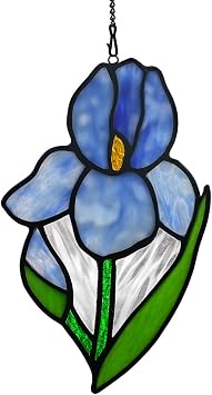 BOXCASA Iris Flower Stained Glass Window Hanging, Handcrafted Suncatcher