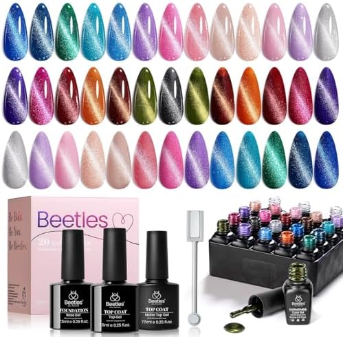 Beetles Cat Eye Gel Nail Polish Set, 20 Colors Fall Cat Eye Glitter Gel