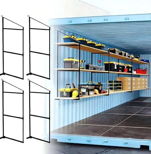 AELIVET 4 Pack Shipping Container Shelving Bracket with 60.5 H X 22.3 W 3 Tiers Shipping Container Shelves-Bracket Rack with 1100 lbs Capacity - D-Ring Mount forHeavy Duty Cargo Shelves Rack