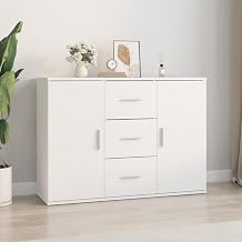 Sideboard, White, 91 x 29.5 x 65 cm, Wood Composite Chest of Drawers with 6 Compartments and 2 Doors, Kitchen Cabinet, Storage Cabinet, Side Cabinet for Living Room, Hallway, Kitchen