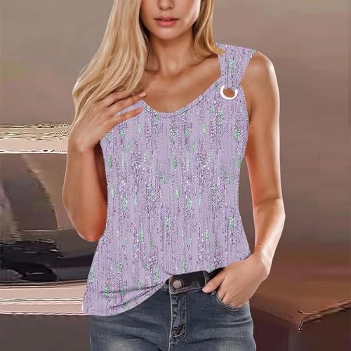 Tank Tops for Women Loose Fit Fashion Printed Shirts Plus Size Casual Sleeveless Tops Summer Crewneck T Shirts