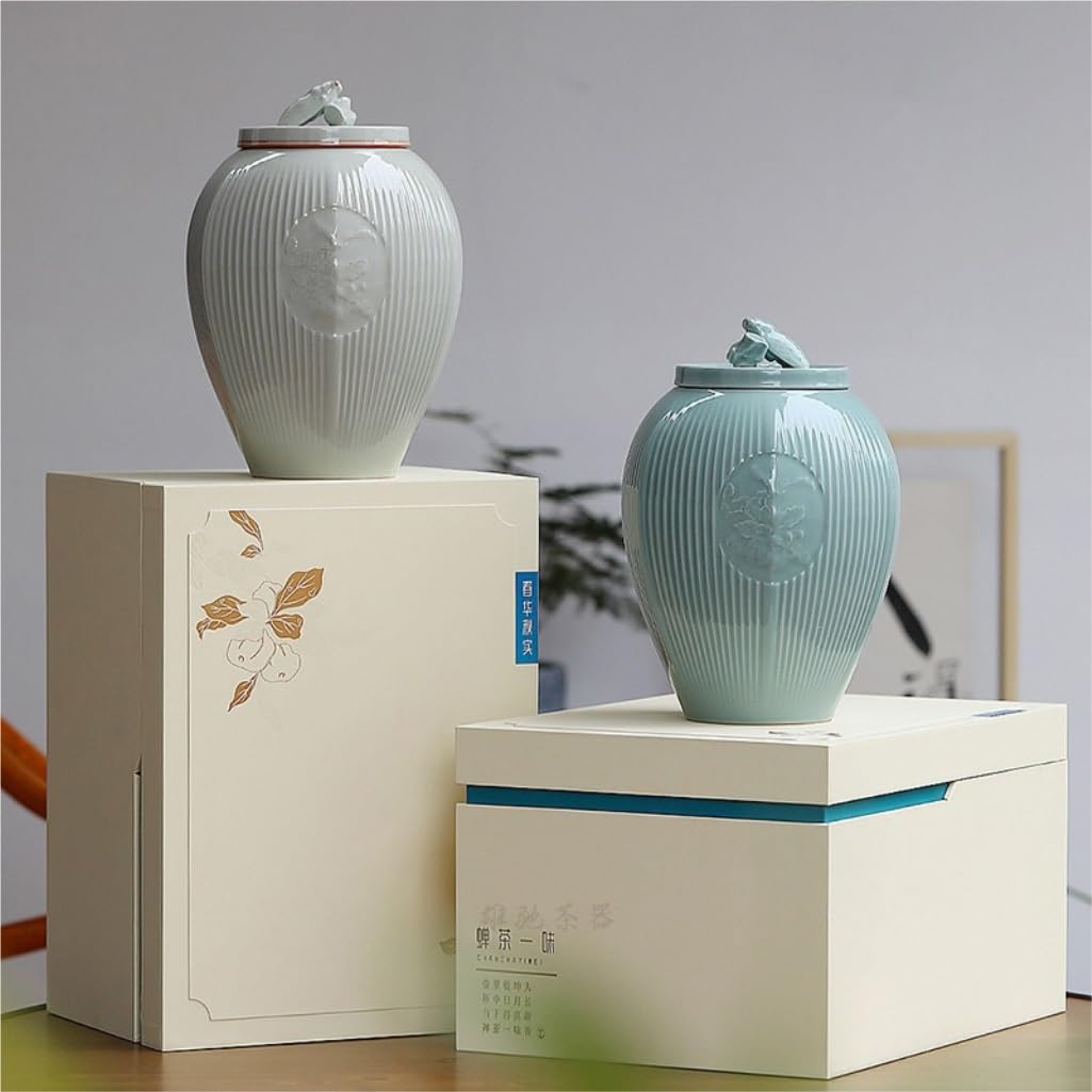 Zuckerdose Celadon-Teedose, Keramik-Vorratsbehälter for losen Tee, eignet sich for die Aufbewahrung von Kaffeepulver, Zucker, Salz usw Teeblätter Aufbewahren(B,M)