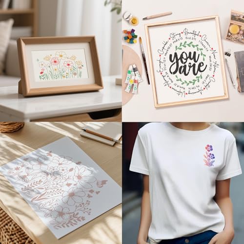 24 Pcs Stencils for Crafts Reusable, Floral Painting Templates - Flower, Leaf, Branch Botanical Nature Designs for DIY Wood Canvas Wall Card Scrapbook Decor by MOASIOP - Image 3