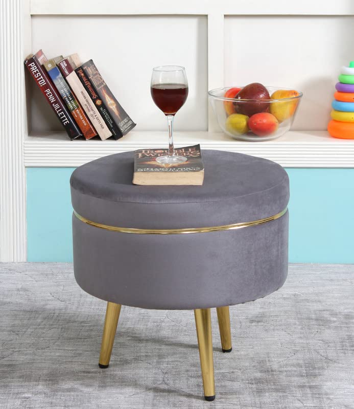 Image of Ottoman Stool for Living Room, Velvet Foot Rest Puffy for Sofa, Foot Stool for Sitting, Modern Puffy for Bedroom, Metal Legs Ottoman for Home Decor, 17 inch Height (Stool-Grey)