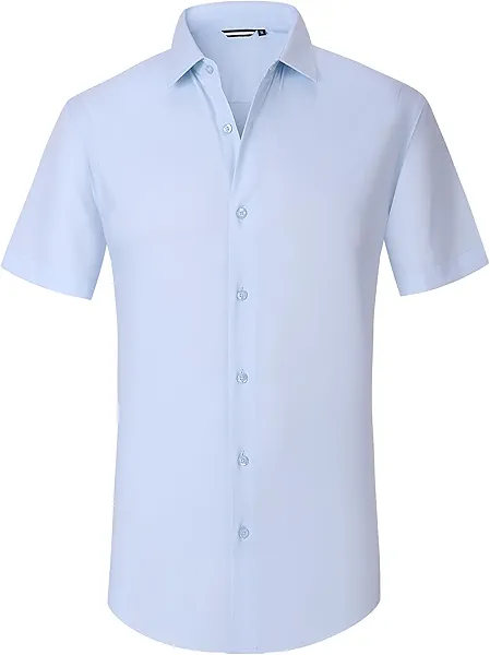 Alex Vando Mens Dress Shirts 4-Way Stretch Wrinkle Free Regular Fit Short Sleeve Men Button Down Shirt