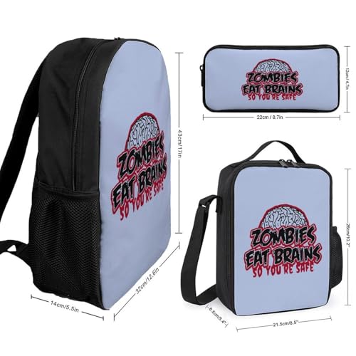 Zombies Eat Brains Classic Backpack Lunch Bag Pencil Case 3 Piece Set Travel Daypack2