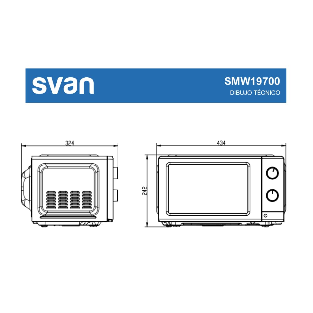 Svan Micro-ondes 19 Litres Basique Pose libre, Blanc SMW19700. 700W, 5 Programmes, Commande Manuelle, Mode Décongélation, Cavité Émaillée, Nettoyage Facile, Minuterie 30min