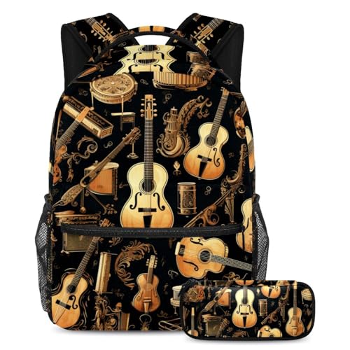 Sac à dos instruments de musique 2 pièces avec trousse pour collégiens et lycéens grande capacité
