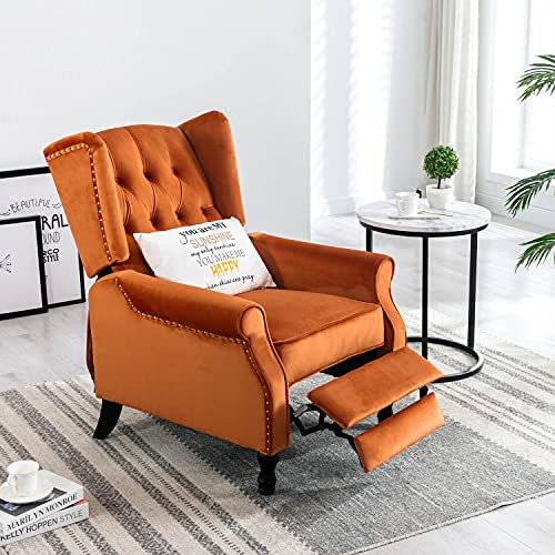 Altrobene Velvet Accent Chair, Push Back Recliner Chair, Wingback Arm