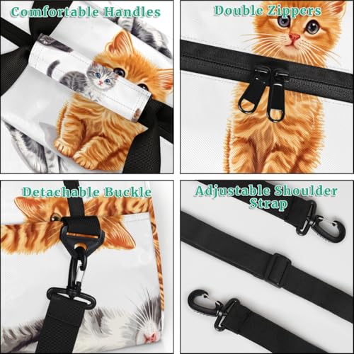Custom Cute Cat Duffel Bag for Women Men, Personalized Kitten Animal Sport Gym Duffel Bag with Name Travel Weekender Overnight Bags4
