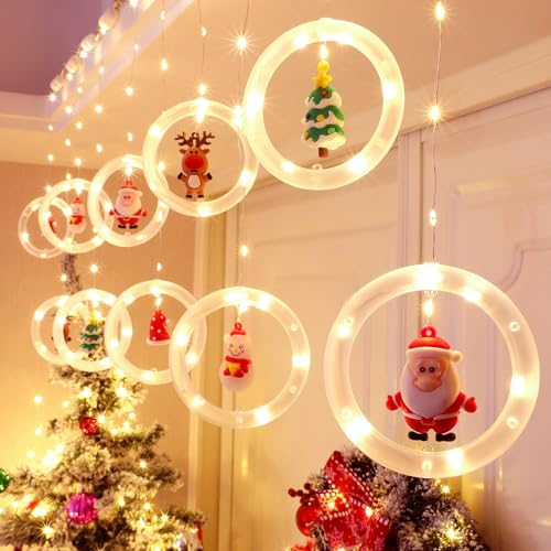 Image of Desidiya 10 Ring Shape Christmas Window Curtain String Hanging Lights for Christmas Decoration for Christmas Home Bedroom Decor (Warm - White)