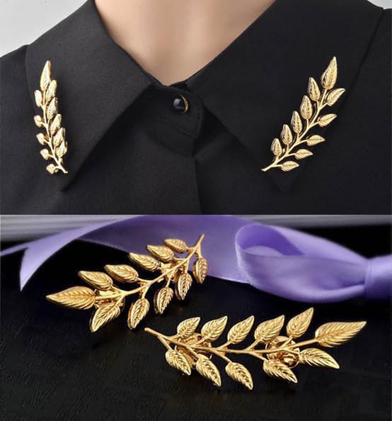 Image of Wheat Leaf Brooch Pin, Shirt Lapel Pin, Men's Collar Brooch, Double Leaf Collar Brooch for Men's Suit, Lapel, and Women's Business Accessories