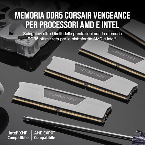 CORSAIR VENGEANCE DDR5 RAM 32GB (2x16GB) 6400MHz CL36-48-48-104 1.35V AMD EXPO Intel XMP 3.0 Memoria per Computer – Bianco (CMK32GX5M2B6400Z36W) - RAM - Immagine 1