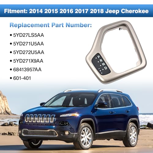 Image of TOP-MAX Upgrade Transmission Shifter Bezel w /Harness Compatible with 2014-2018 Jeep Cherokee Shifter Accessories Parts, Gear Shift Bezel Trim Cover Replace for 5YD27LS5AA 68413957AA 601-401 Gold