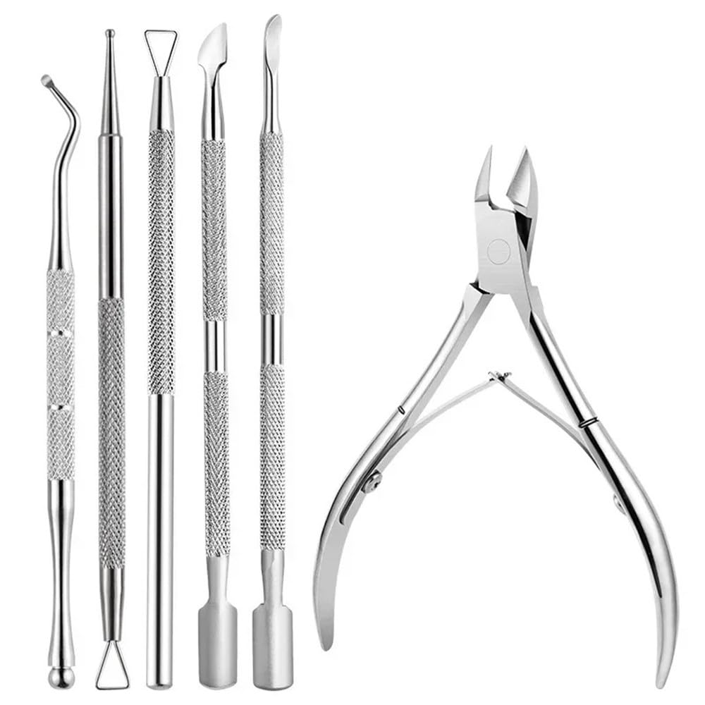 Set di 6 forbici per unghie in acciaio inossidabile, spingi cuticole, strumenti per manicure, set per unghie, bianco, 6 pezzi