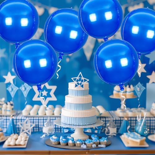 Image of Round 4D Mylar Balloons, Large Foil Metallic Balloons for Halloween Decorations - 22 Inch, 6 Pack (Blue)