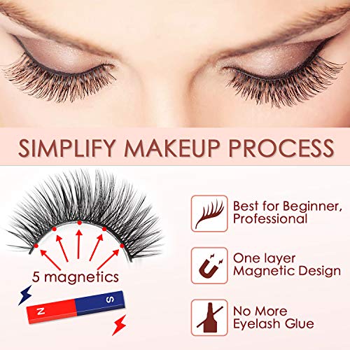 [2 Pairs]3D Magnetic Eyelashes, Reusable Fake Eyelashes,Magnetic Eyeliner Kit with Applicator and Tweezers Eyelashes Extensions - Thumbnail 6
