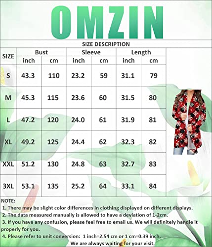 Omzin Women Fuzzy Open Mid-Length Coats Western Ethnic Print Top Casual Retro Casual Outwear Black Red Snowflake L #TOP1