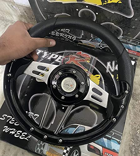 (BLACK TYPE-R STEERING) 13 inch TRACTOR STYLE BLACK MOMO Universal Steering Wheel for Sports Car Look Rally Race Off Road with HUB Free.
