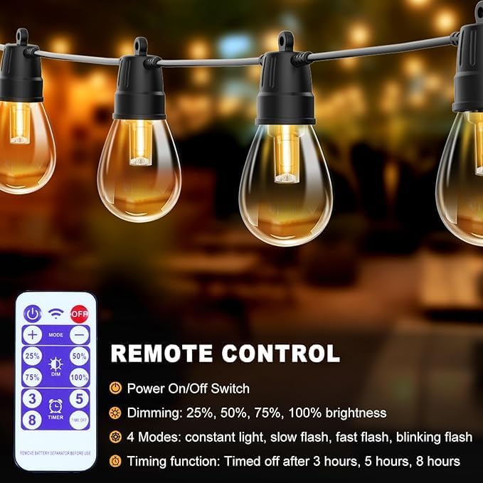 Miniatura 3 de Tira de luces LED para exteriores de 49 pies, luces de patio con control remoto, tira de luces para exteriores con 20 bombillas inastillables, IP65,