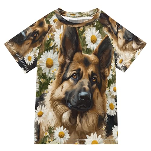 Boys Short Sleeve T-Shirts Daisy Shepherd Dogs Rashguard Kids Swim Shirts Sun UPF 50+