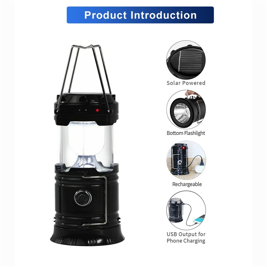 LED Lantern Light Solar Outdoor Camping Tent Light USB Rechargeable Foldable Emergency Light Hiking Lantern