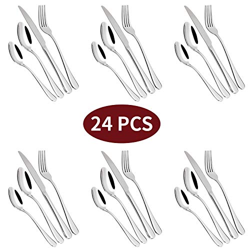 Vinsani 24 Piece Stainless Steel Cutlery Silverware Flatware Home Use Tableware Dinnerware Set Knife Fork Spoon Dessert Spoon, Service for 6 People, Mirror Polished - Dishwasher Safe Easy Clean - Image 4